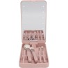 Ensemble de Pinceaux de Maquillage, Pinceaux de Maquillage de Voyage avec Miroir LED Rotatif et Pliable, Ensemble de Pinceaux de