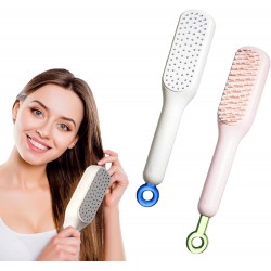 Self-Cleaning Anti-Static Massage Comb, Easy Clean Hair Brush with Retractable Bristles, One-pull Clean Massage Comb, Scalable