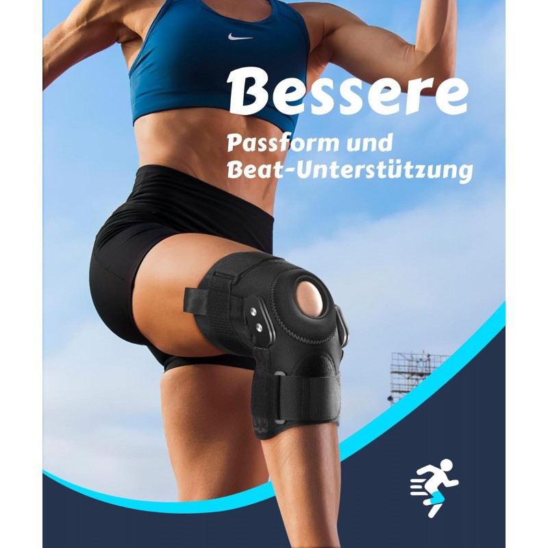 ZEAMO Genouillère avec charnières amovibles en aluminium pour femme et homme, genouillère ouverte avec anneau en silicone 3D