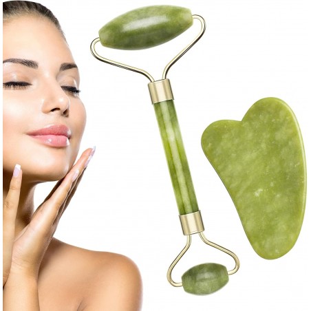Kits de Massage Jade Roller et Gua Sha,Rouleau Facial anti-âge Naturel,Raffermit la Peau,Visage Amincissant,Traitement des