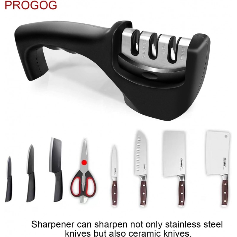 PROPOG Aiguiseur Couteaux Professionnel-3 en 1 Pierre A Aiguiser, Affuteur Couteau et Ustensiles de Cuisine Base Anti-Dérapante