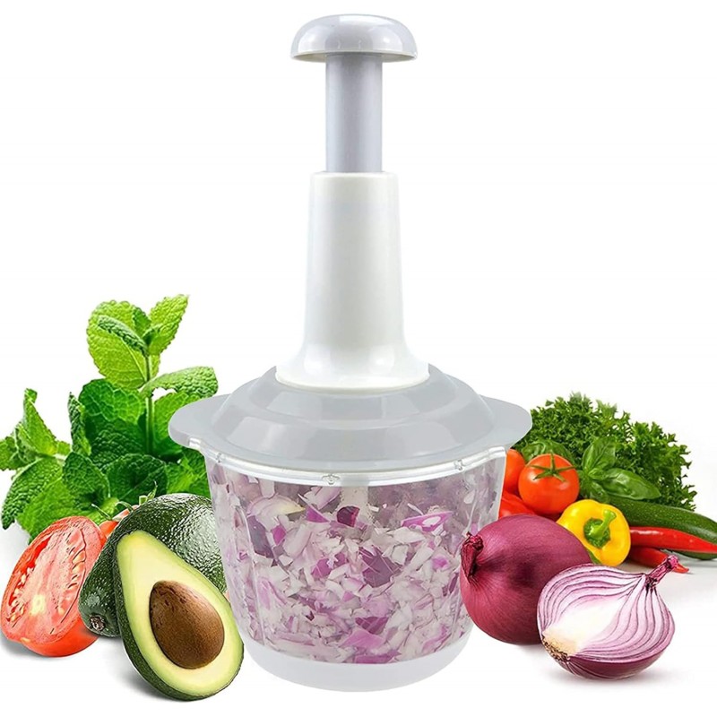 Chopper Alimentaire Manuel, 1500ML Fast Chopper avec Couteaux Courbes en Acier Inoxydable, Choper Végétal De Poche/Mixer/Blender