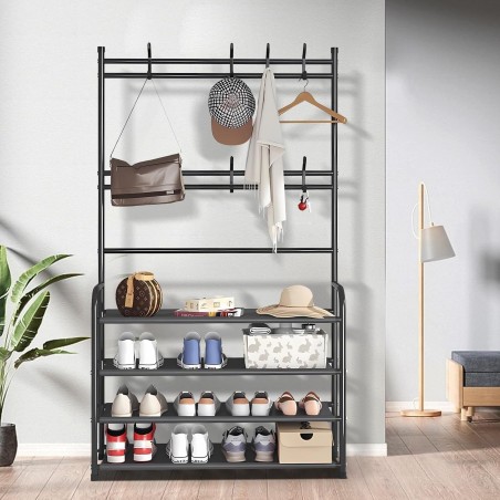Klrbiqy 4 Tier Porte-chaussures Porte-manteau Combo, Porte-chaussures et Porte-manteau, Porte-chaussures Freestanding,