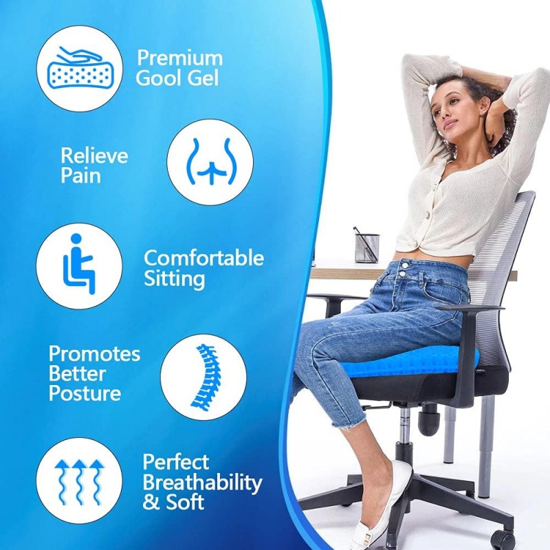 Coussin de Siège en Gel,Coussin de Gel Respirant Coussin Anti Escarres avec Housse Antidérapant pour Soulager Les Maux de Dos,