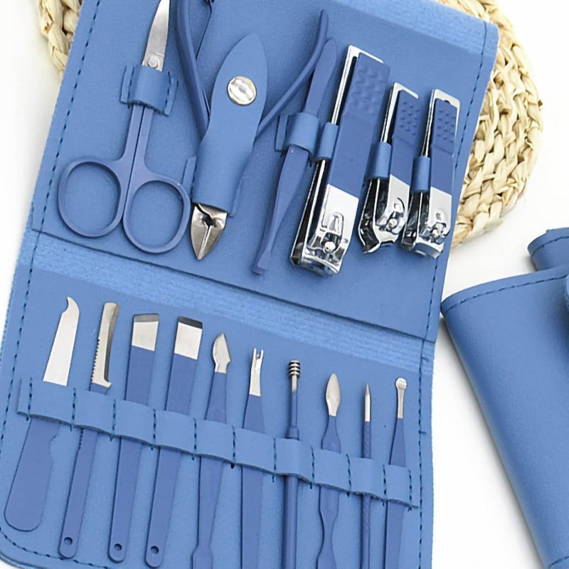 Juego de cortaúñas de acero de 16 piezas, juego de manicura de acero, juego profesional de cuidado de pedicura, juego de