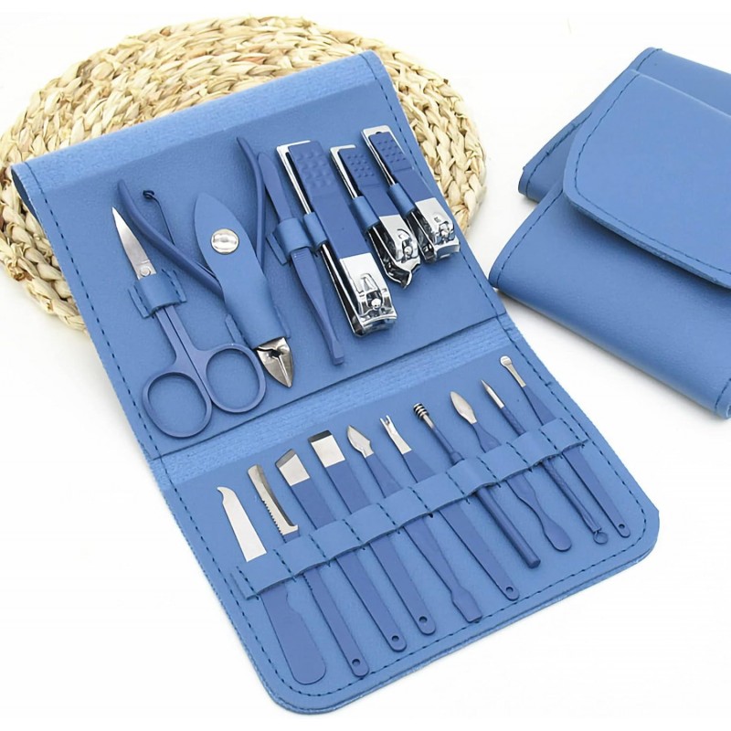 Juego de cortaúñas de acero de 16 piezas, juego de manicura de acero, juego profesional de cuidado de pedicura, juego de