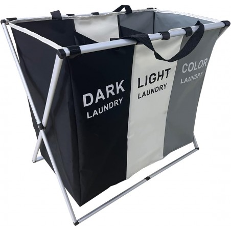 Grand panier à linge pliable, 3 sections - Panier à linge portable sale avec poignée - Paniers de rangement en tissu de grande