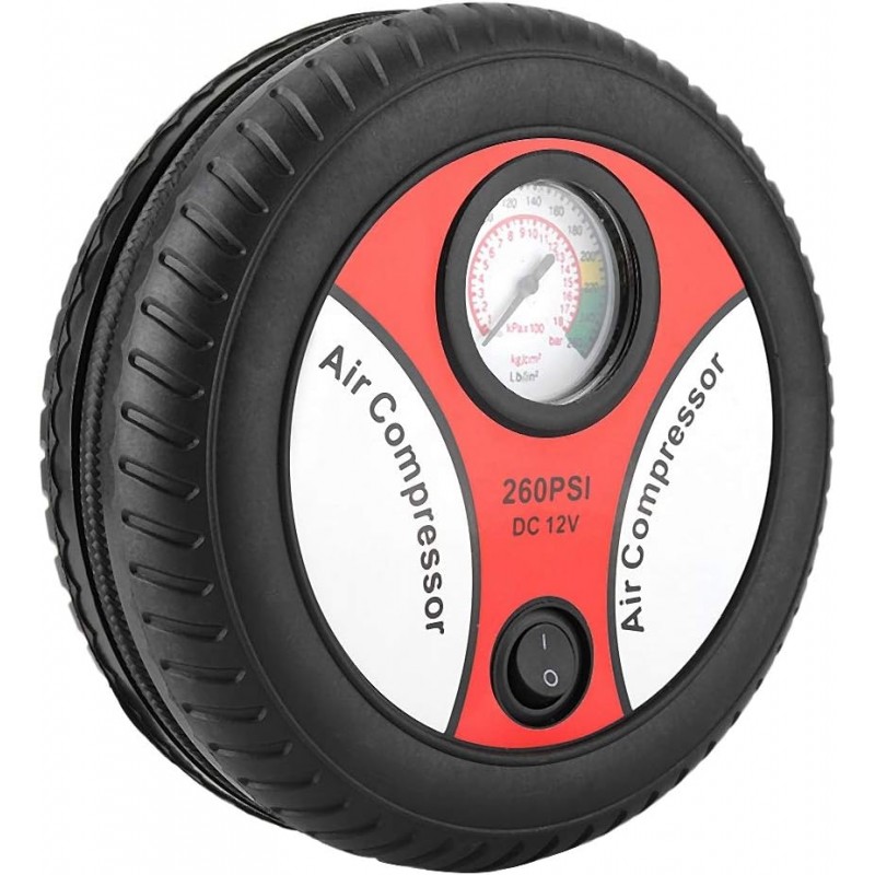 Inflador de neumáticos negro, compresor de aire de neumáticos, 260PSI 12V para coches, camiones, bicicletas, SUV