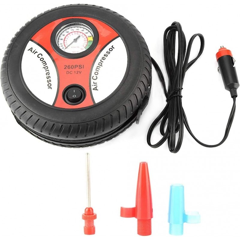 Inflador de neumáticos negro, compresor de aire de neumáticos, 260PSI 12V para coches, camiones, bicicletas, SUV