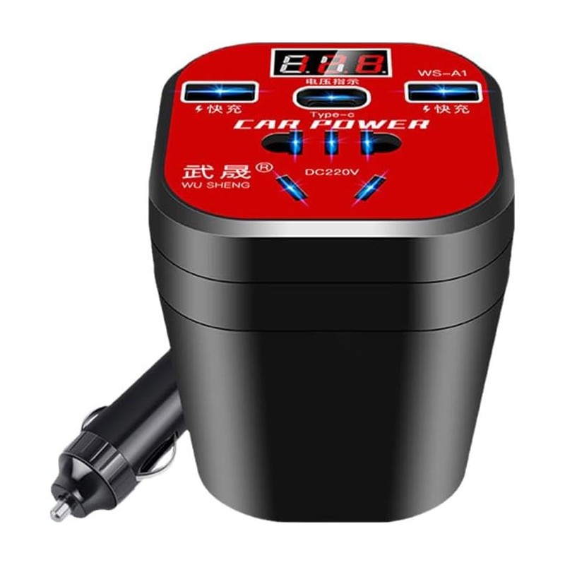 Wmool Car Mounted Cup Type Power Inverter Universal Universal Display Charger Socket Converter Digital Car Screen Truck A9L1