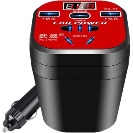 Wmool Car Mounted Cup Type Power Inverter Universal Universal Display Charger Socket Converter Digital Car Screen Truck A9L1