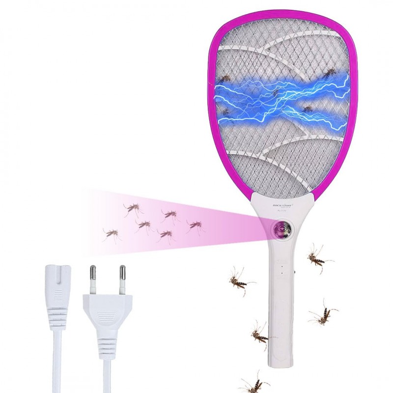 fizzytech Rechargeable Mosquito Racket bat with Bright Cob Light Extended Battery Life (Pink)