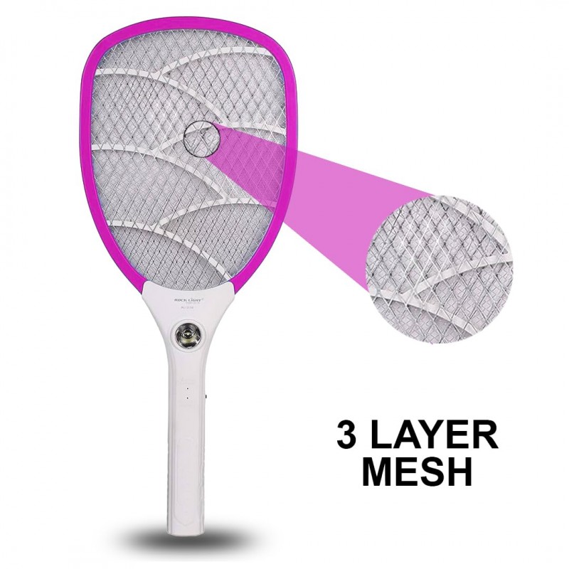 fizzytech Rechargeable Mosquito Racket bat with Bright Cob Light Extended Battery Life (Pink)