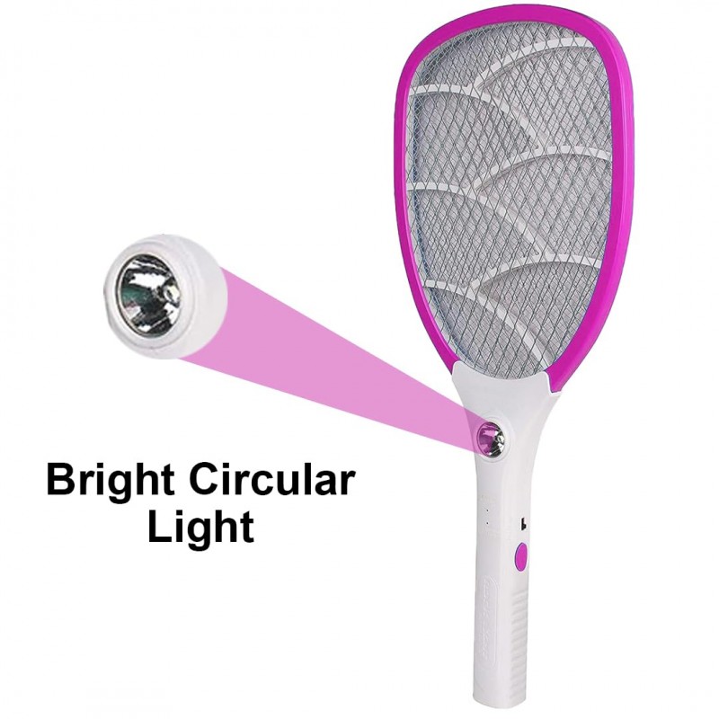 fizzytech Rechargeable Mosquito Racket bat with Bright Cob Light Extended Battery Life (Pink)