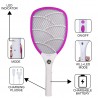 fizzytech Rechargeable Mosquito Racket bat with Bright Cob Light Extended Battery Life (Pink)