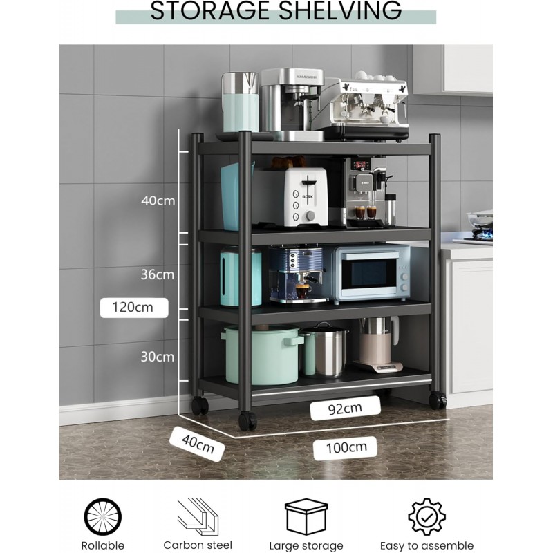 Étagère à Roulettes, Étagère de Rangement, Étagère sur Pied, Étagère Métallique Polyvalente, Meuble pour Cuisine, Salle de Bain,