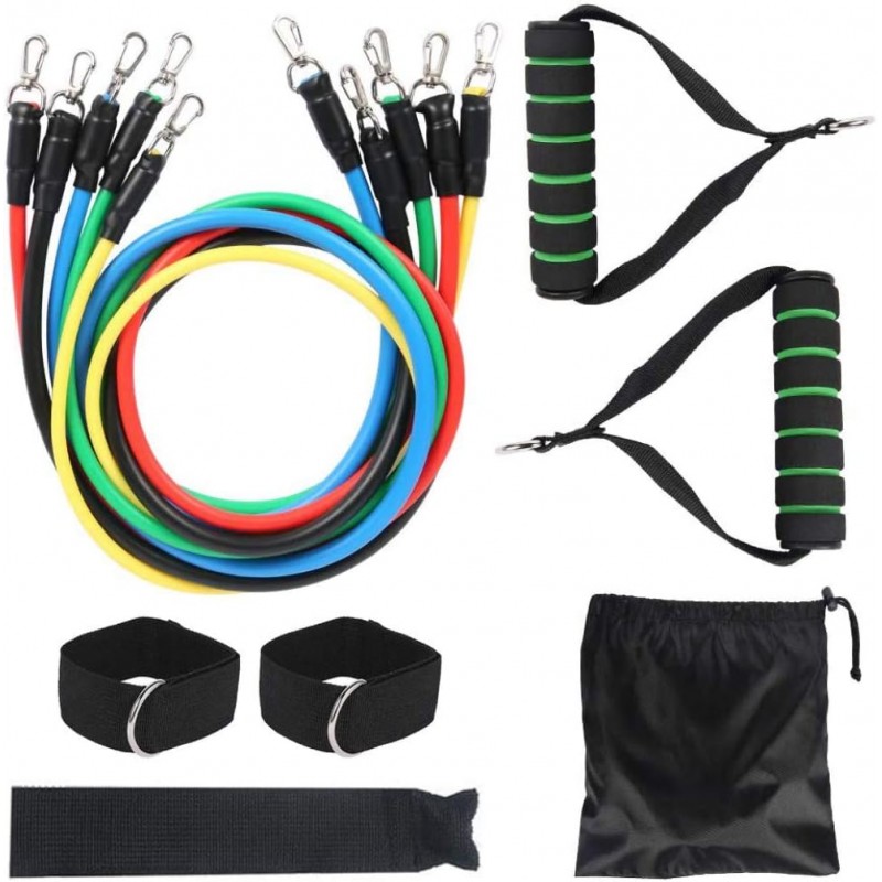 Lot de 11 bandes de résistance pour exercices de fitness, étui de transport, idéal pour le yoga, le fitness à domicile