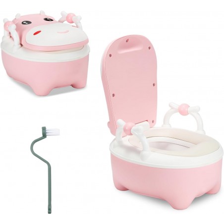 Jopassy Pot pour enfants, pot pour enfant avec motif vache, type de tiroir, toilettes avec poignées, brosse, coussin en