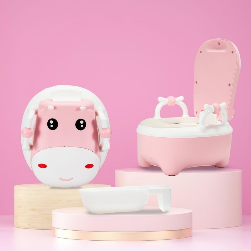 Jopassy Pot pour enfants, pot pour enfant avec motif vache, type de tiroir, toilettes avec poignées, brosse, coussin en