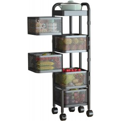4-Tier Fruit Basket for the Kitchen, Rotating Vegetable Stand, Kitchen Baskets with Wheels, Vegetable Baskets And
